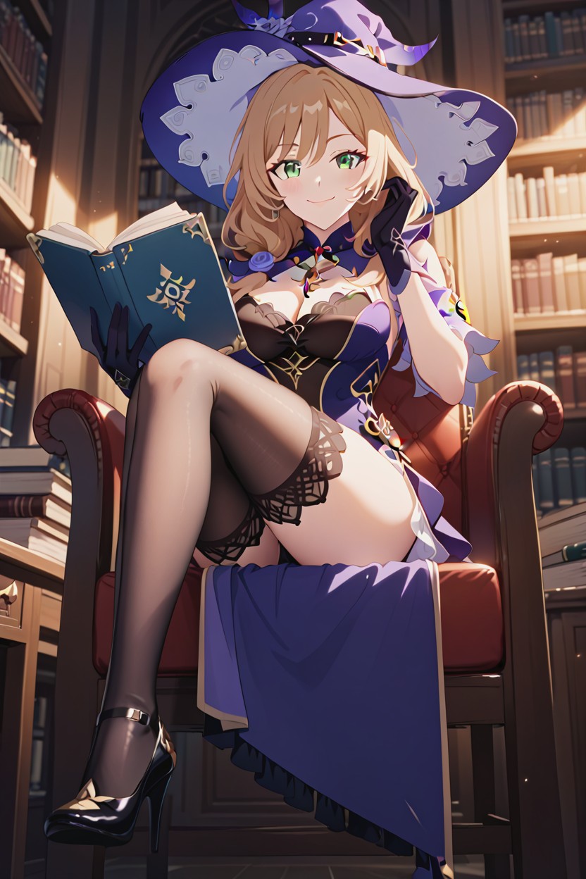 Reading A Book, Library Background, Lisa From Genshin Impact Porno IA Hentai