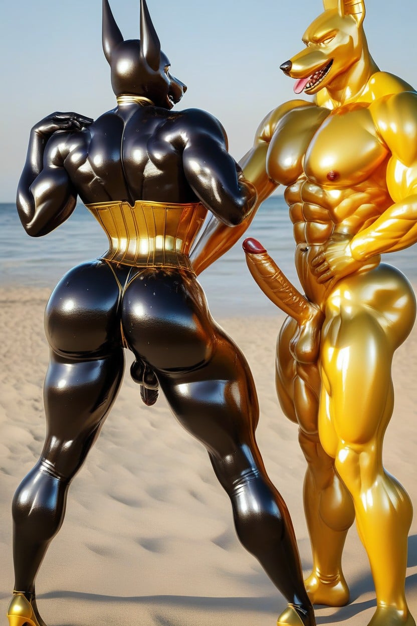 Corset, Wasp Waist, Shiny Gold Goo Shiny Gold Goo Porno IA Furry