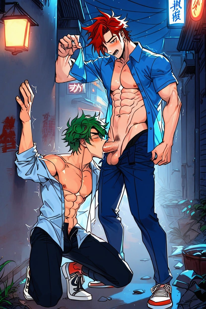 Open Mouth, Open Clothes, Muscular Body AI Gay Porn
