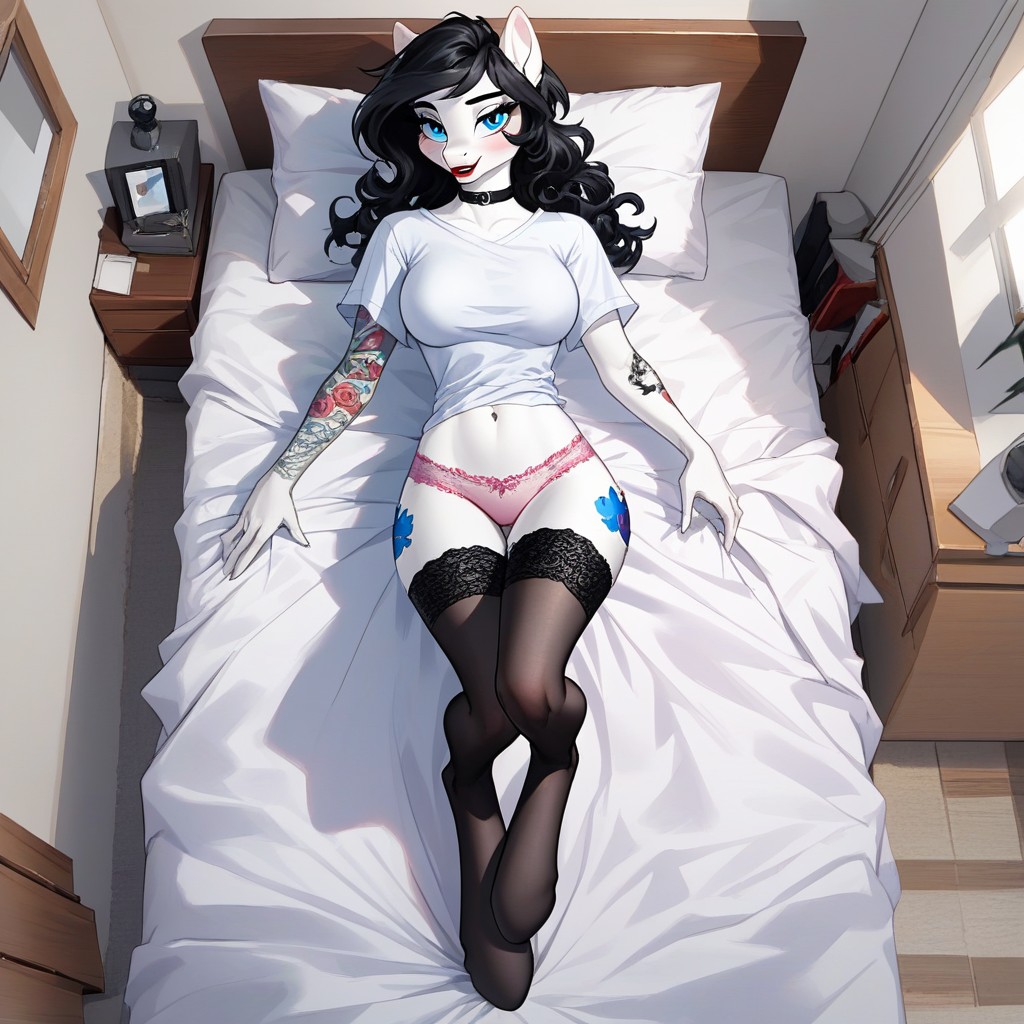 Beautyful Pony Face, Medium Breasts, Black Choker Collar Фурри AI порно
