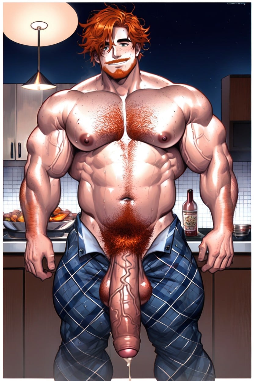 Very Big Beefy Male, Hairy Arm, Huge Foreskin AI Gay Porn