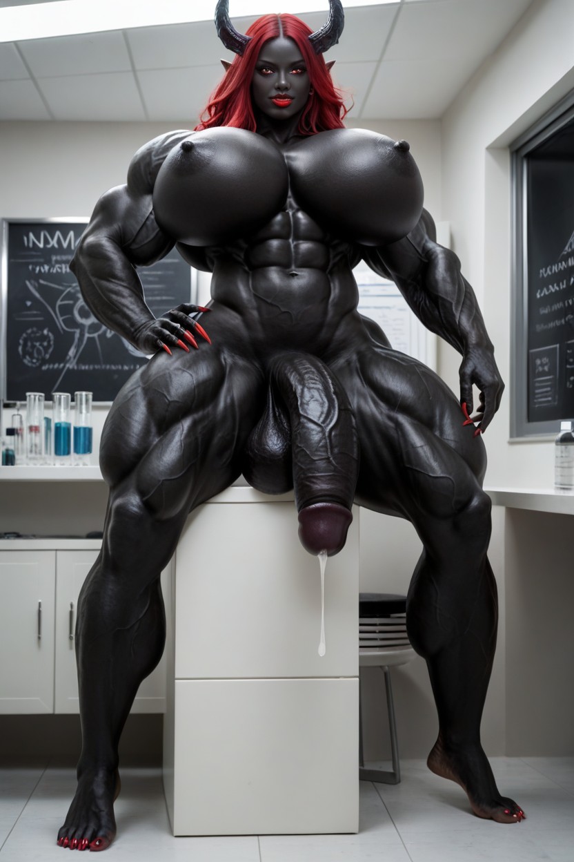 Giant Body, Glowing Red Eyes, Thick Thighs Shemale AI Porn