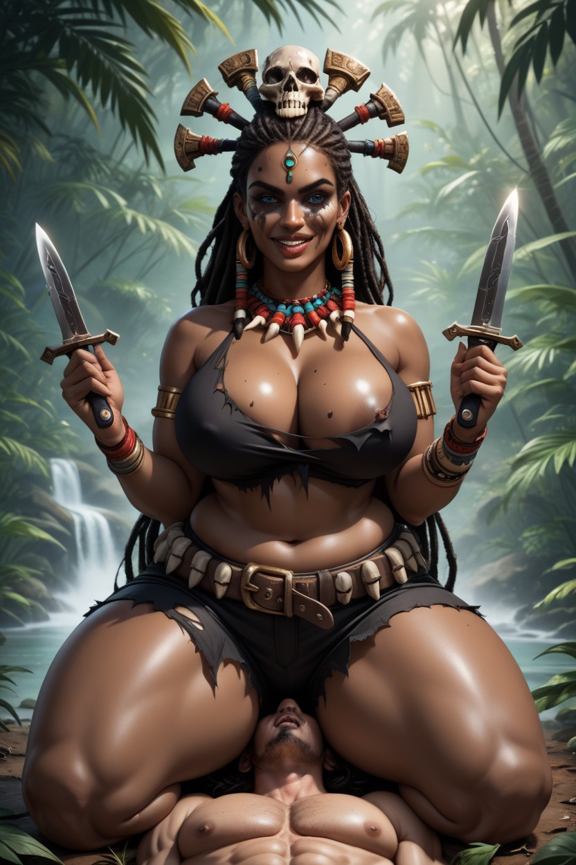 African, Holding Dagger, Happy AI Porn