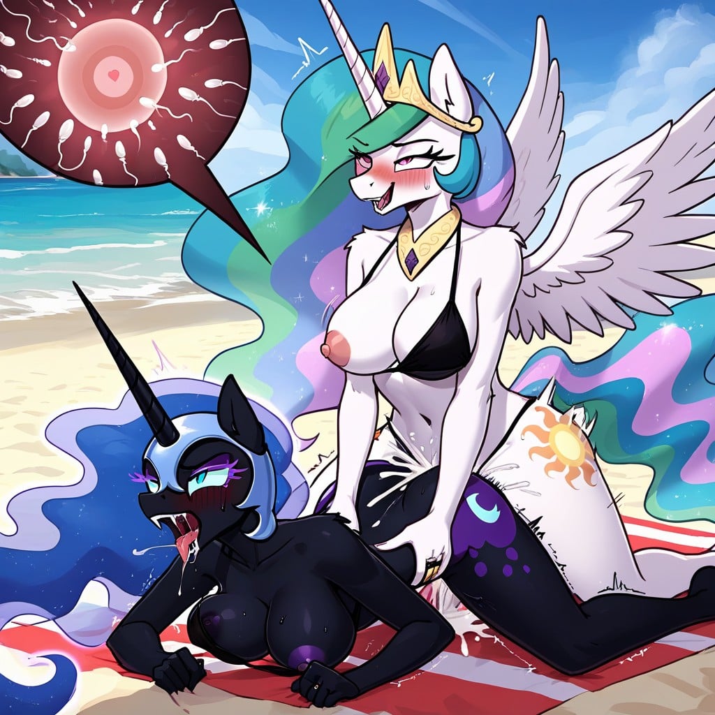 Nightmare Moon Pressed Herself Against Princess Celestia, Female Princess Celestia, Nightmare Moon From Mlp 퍼리 AI 포르노