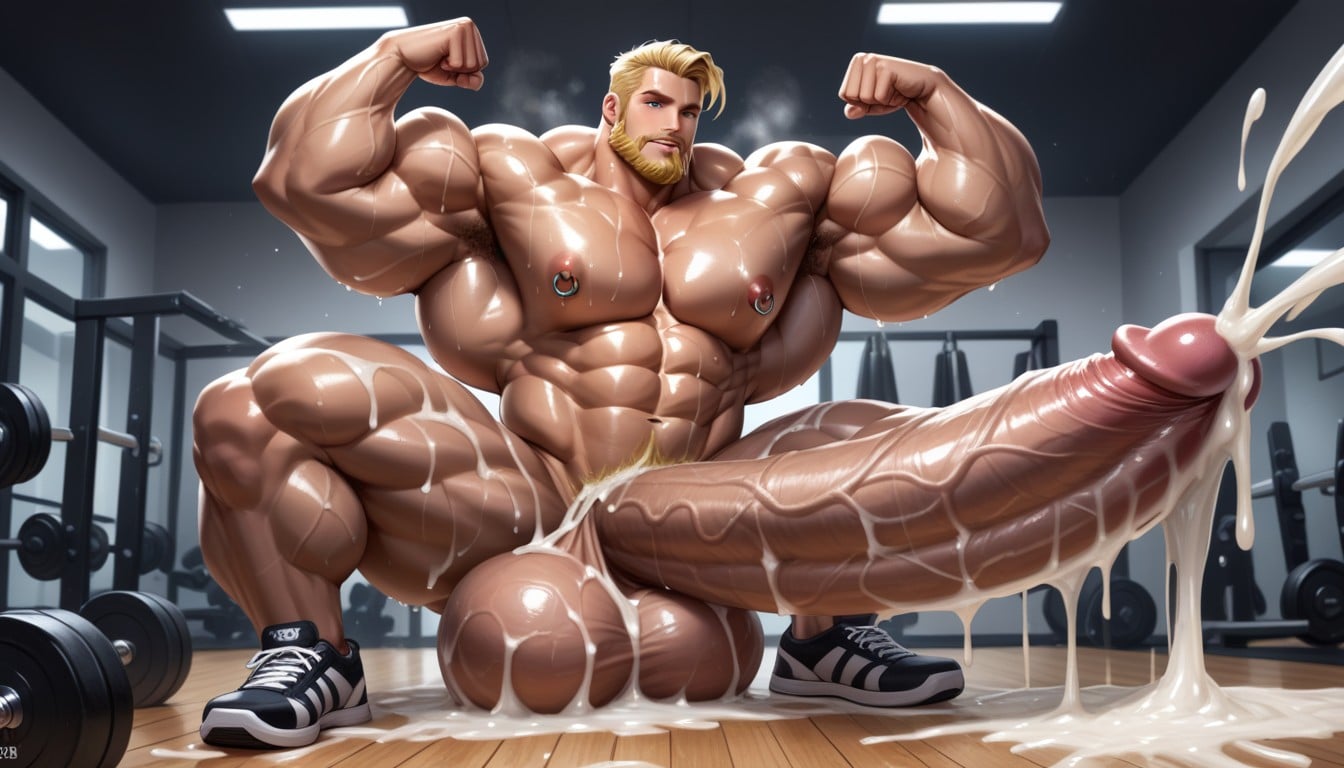 Massive Muscles, Side View, Cock Bigger Than Leg AI Gay Porn