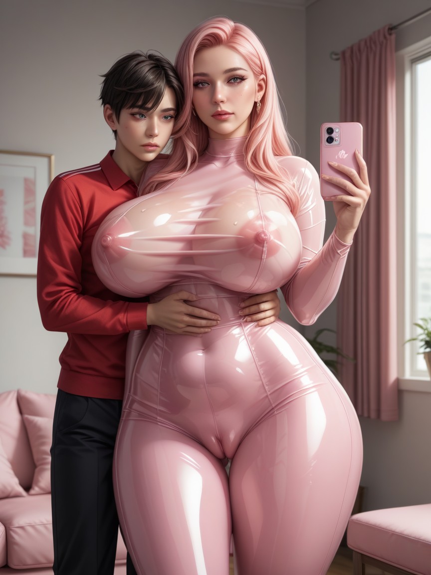 Class Room, Mature Woman, Transparent Latex Pastel Pink Yoga Pants Hentai AI Porn