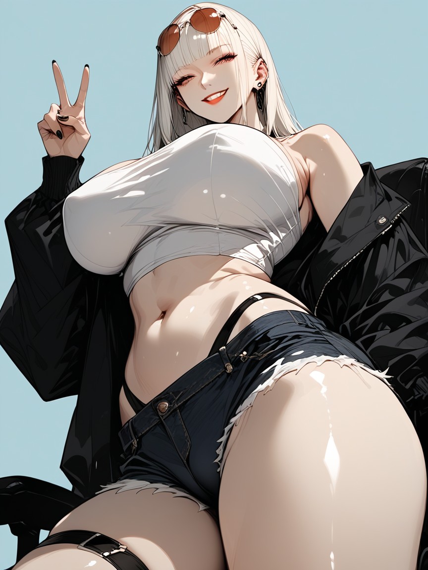 Corners Of The Eyes Are Slightly Drooping, Hyper Heavy Breast, Straight Blunt Long Bangs Below The Eyebrows Hentai AI Porn