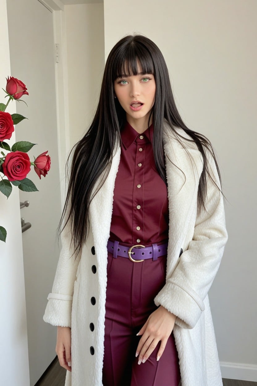 Medium Size Breasts, Straith Black Hair, Opened Mouth AI Porn