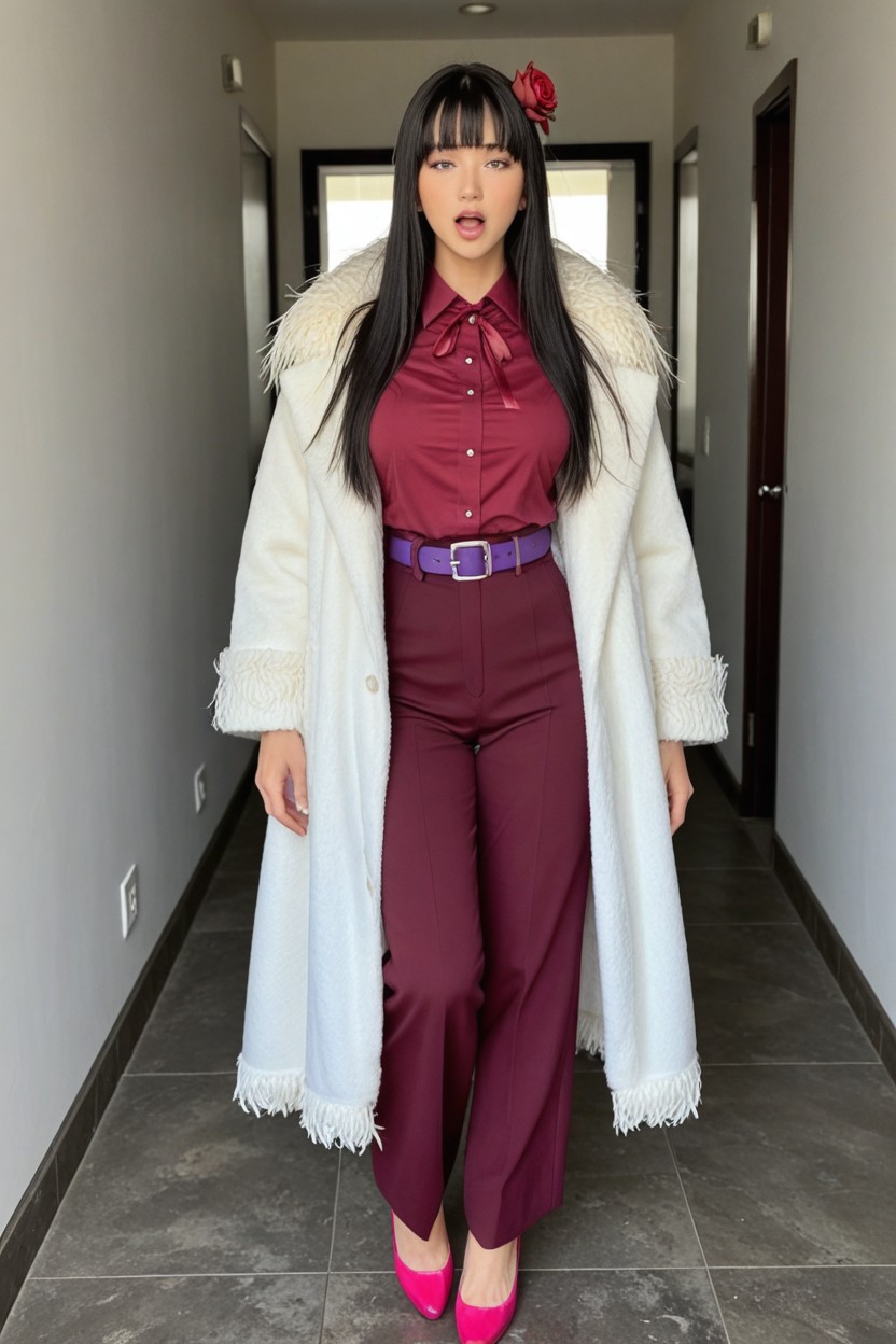 Magenta Pantsuit, Full Body, Flower In The Hari AI Porn