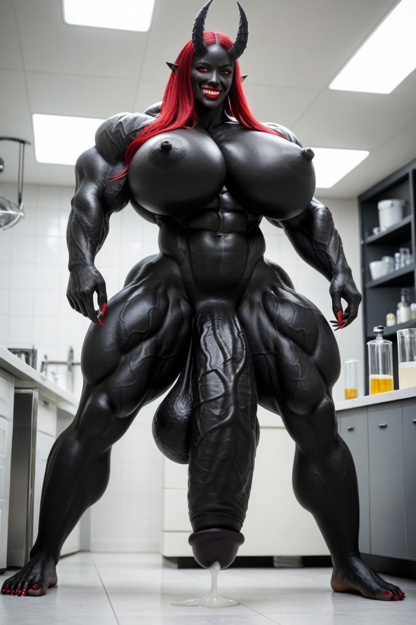 Bodybuilder, Standing, Head Touching The Ceiling Shemale AI Porn