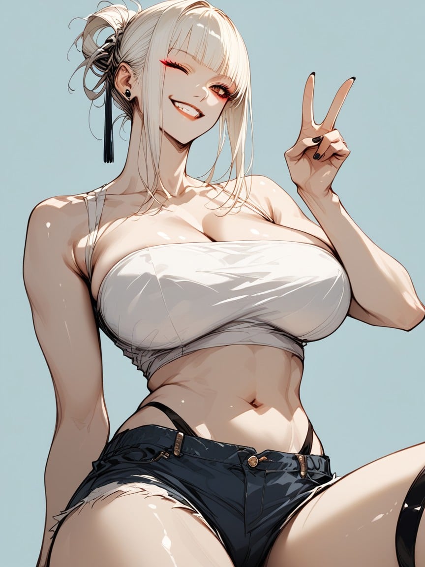 25+, One Hand Is Making A Peace Sign, Black Hair At The Top Of The Head Hentai IA