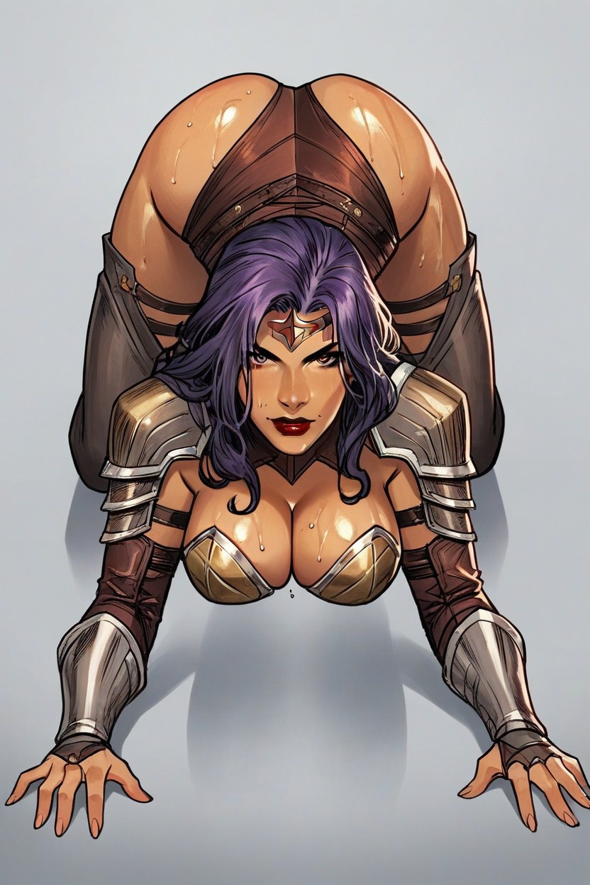Brown Leotard Armor, Detailed Face, Large Breasts AI Porn