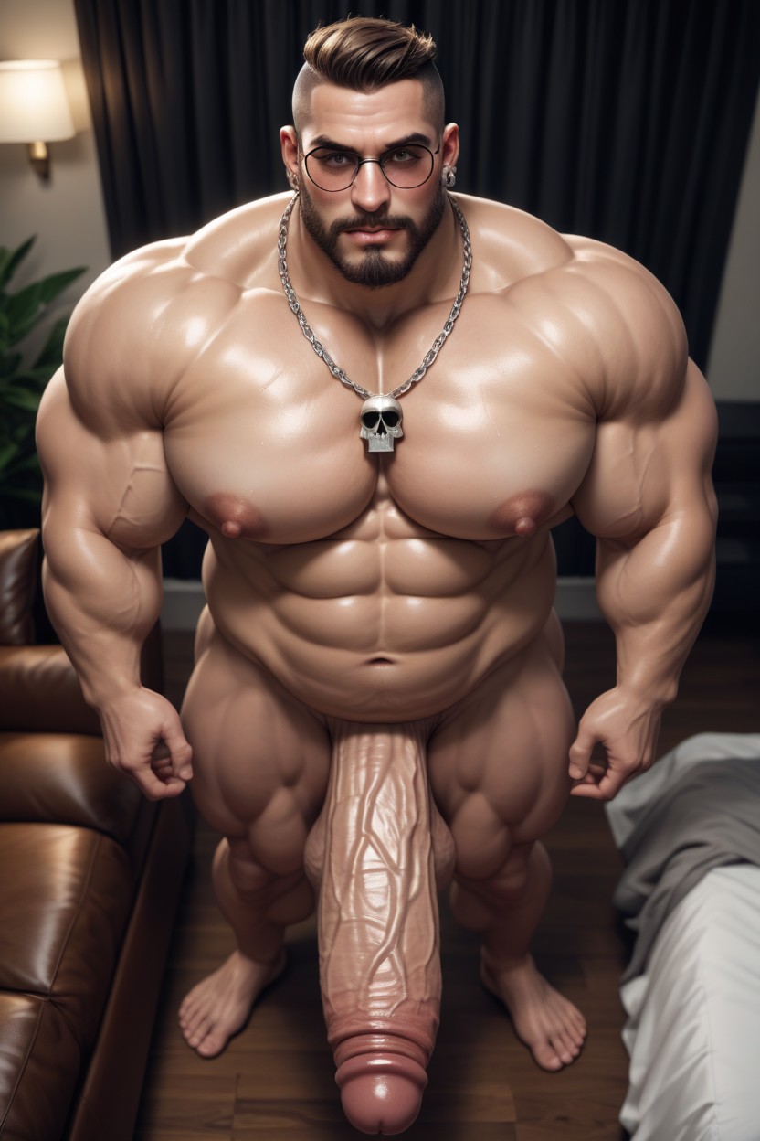 Wearing Dogtag Necklace, 1 Person, Oiled Skin AI Gay Porn
