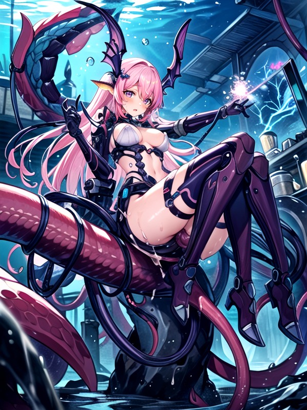 Siren, Monitor, A Lot Of Thick Cables Connect To Her Head Hentai IA