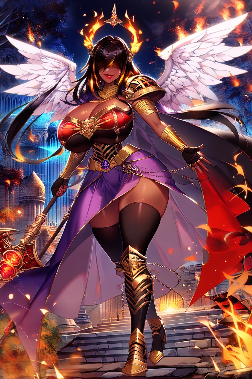 Fluffy White Fur On Neck, Dark Ebony Skin, Succubus Head Wings Ebony AI Porn
