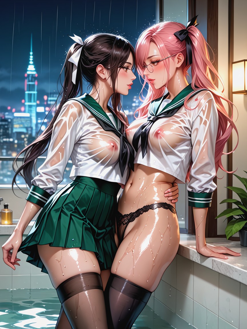 Glasses, Vêtements Mouillés, Snatched Waist Porno IA Hentai