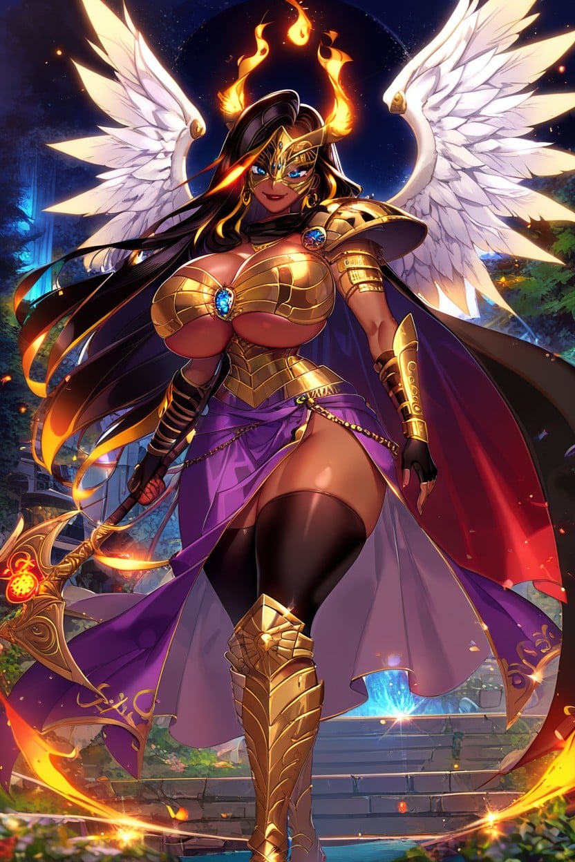 Black Hair With Gold Highlights, Cropped Black Fur Red Cape, Massive Ass Ebony AI Porn