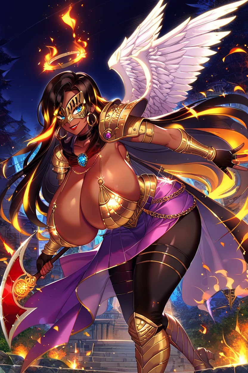 Motto Haramase Honoo No Oppai Isekai Chou Ero Succubus Gakuen, Wide Hips, Holding Huge Axe In Right Hand Ebony AI Porn