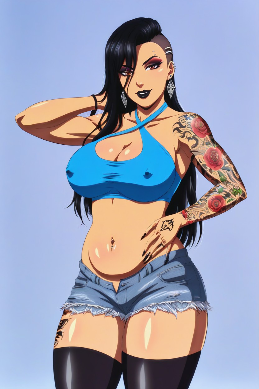 Modèle, Very Long Black Undercut Hair, Piercings Porno IA Hentai