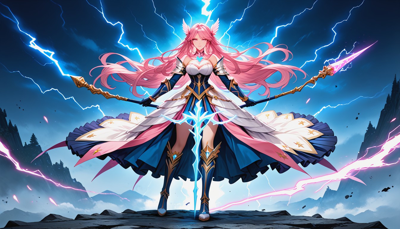 Front View, Ayanos Right Hand On Her Staff Forward, Full Body Porno IA Hentai