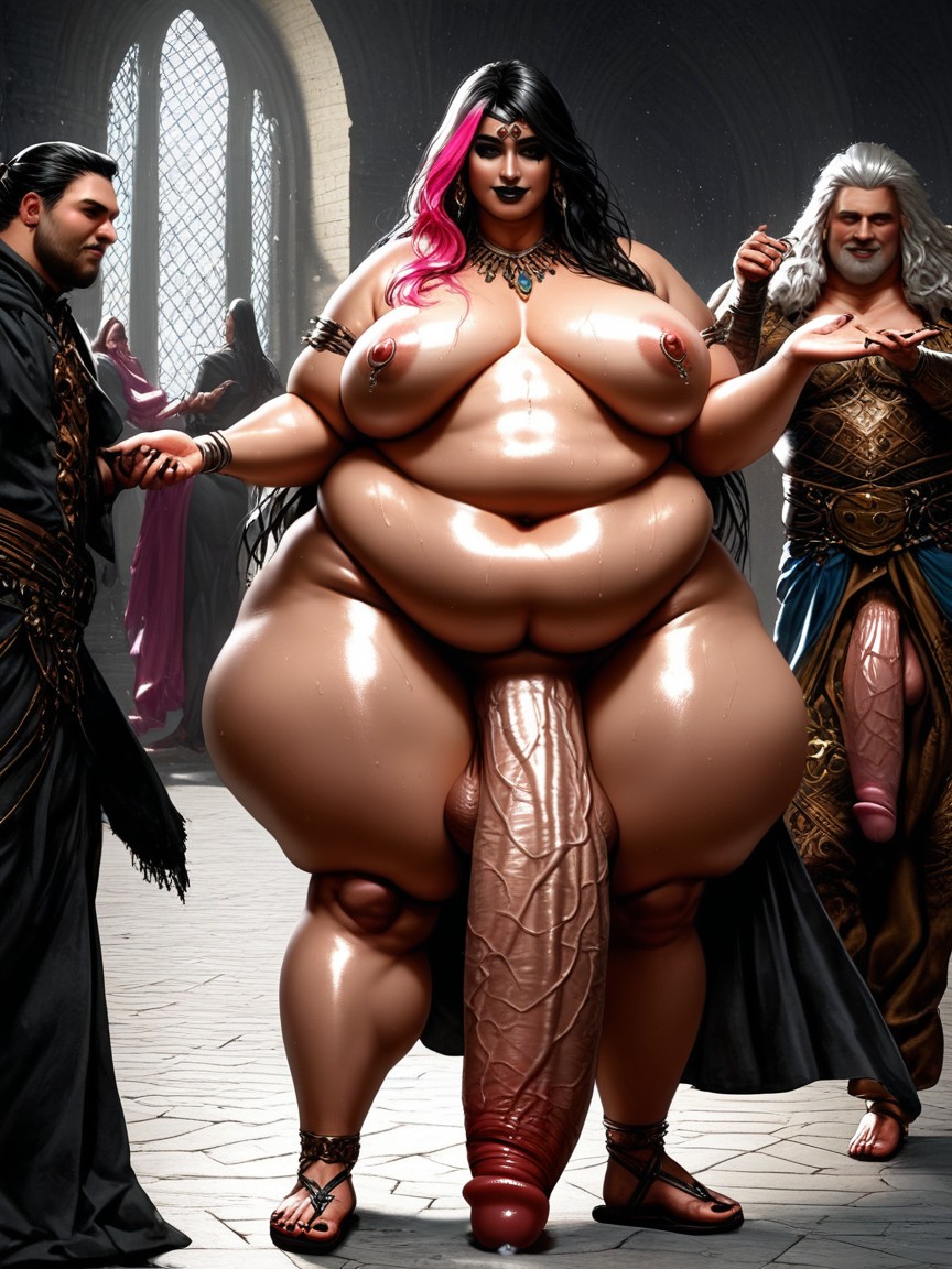 Precum, Black Hair With Pink Highlights, Hyper Cock Longer Than Leg AI Gay Porn