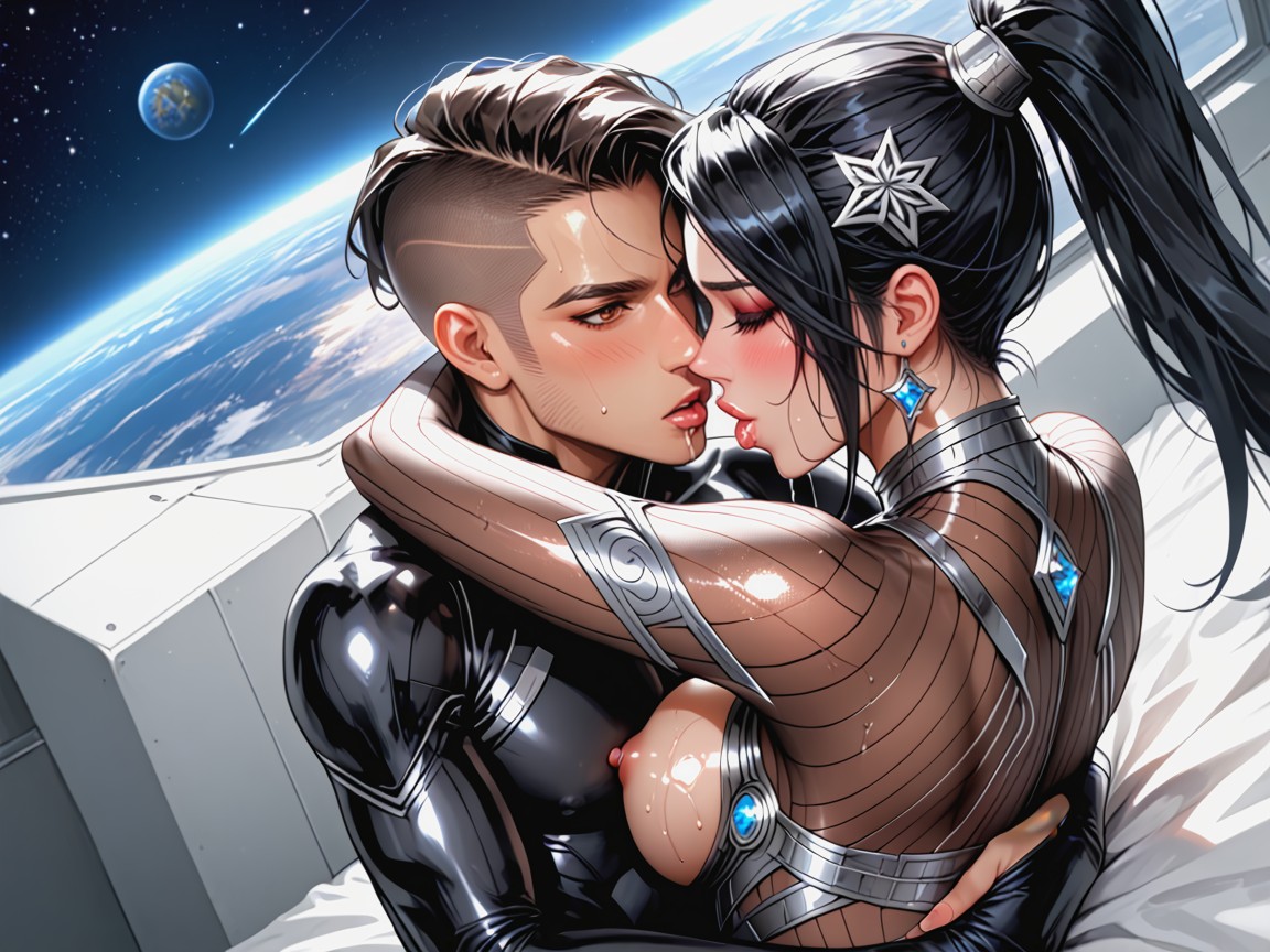 Ropa Mojada, Extreme Sweat, Futuristic Silver Metallic Cuff Hentai IA