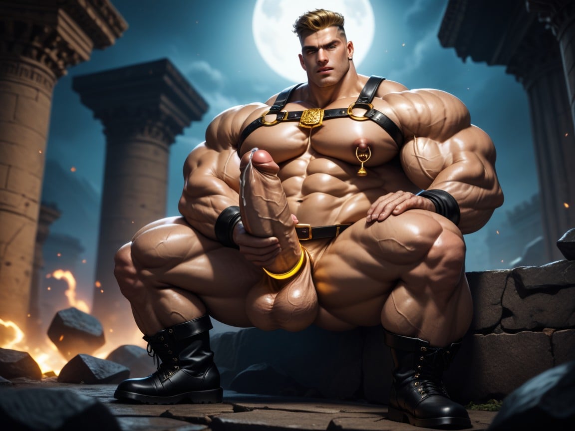 Waist, A Huge German Aryan Male Bodybuilder, Square Jawline AI Gay Porn