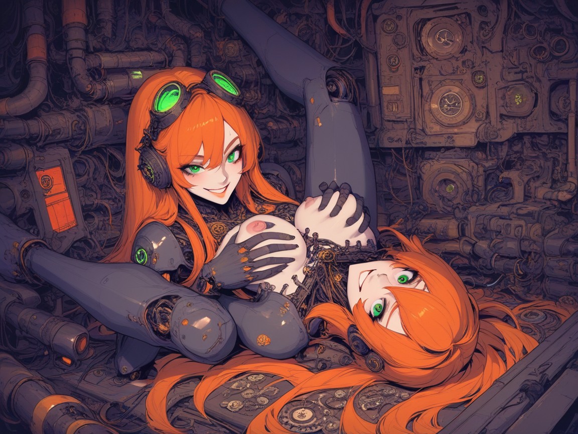Cables, Green Eyes, Steampunk Hentai IA
