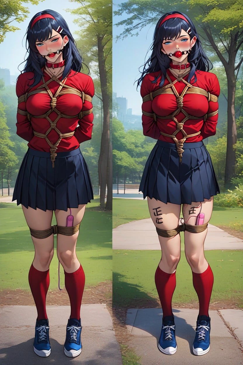 Anal Beads, Dark Blue Hair, Length Hair Hentai AI Porn