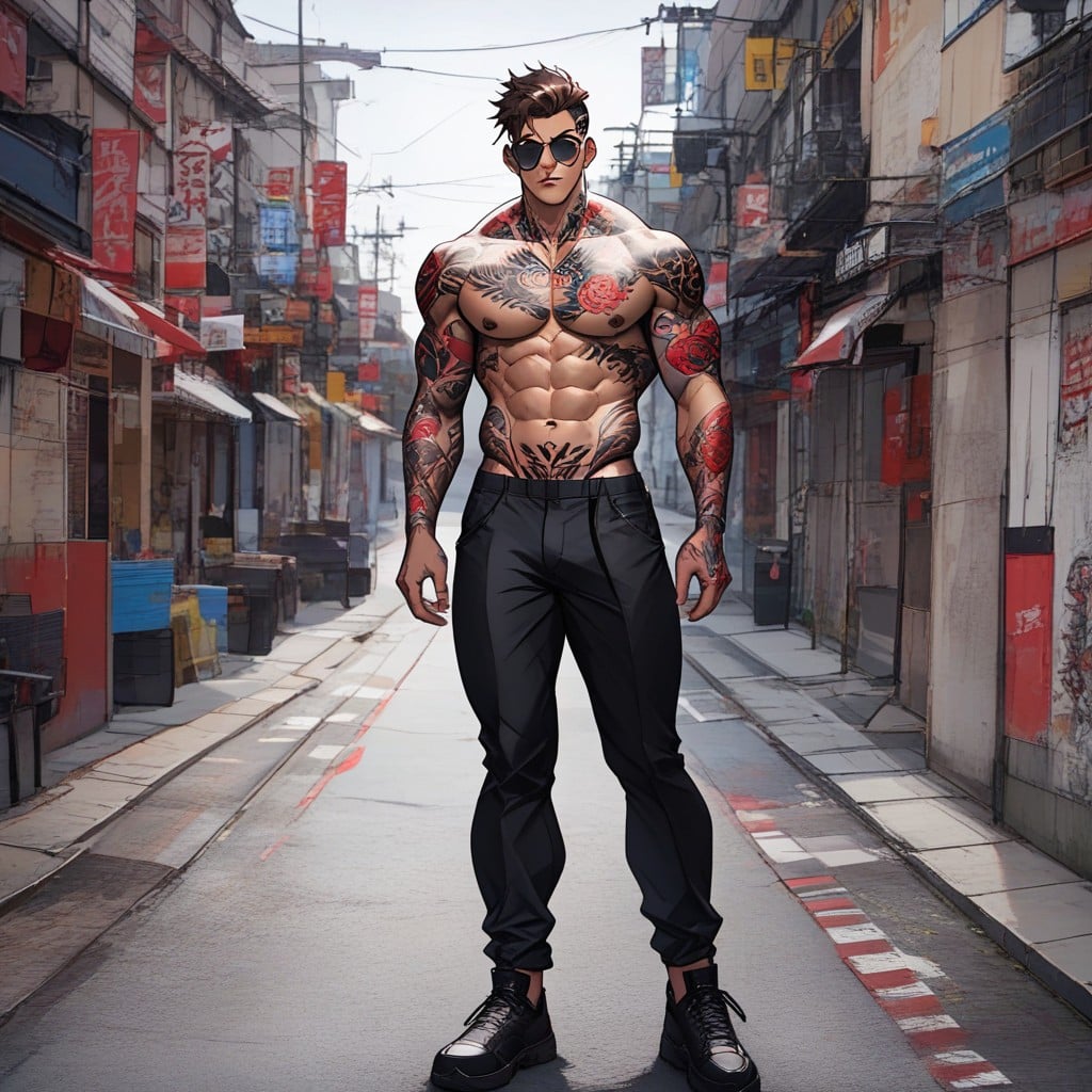Standing, Black Shoes, Muscular Porno IA gay
