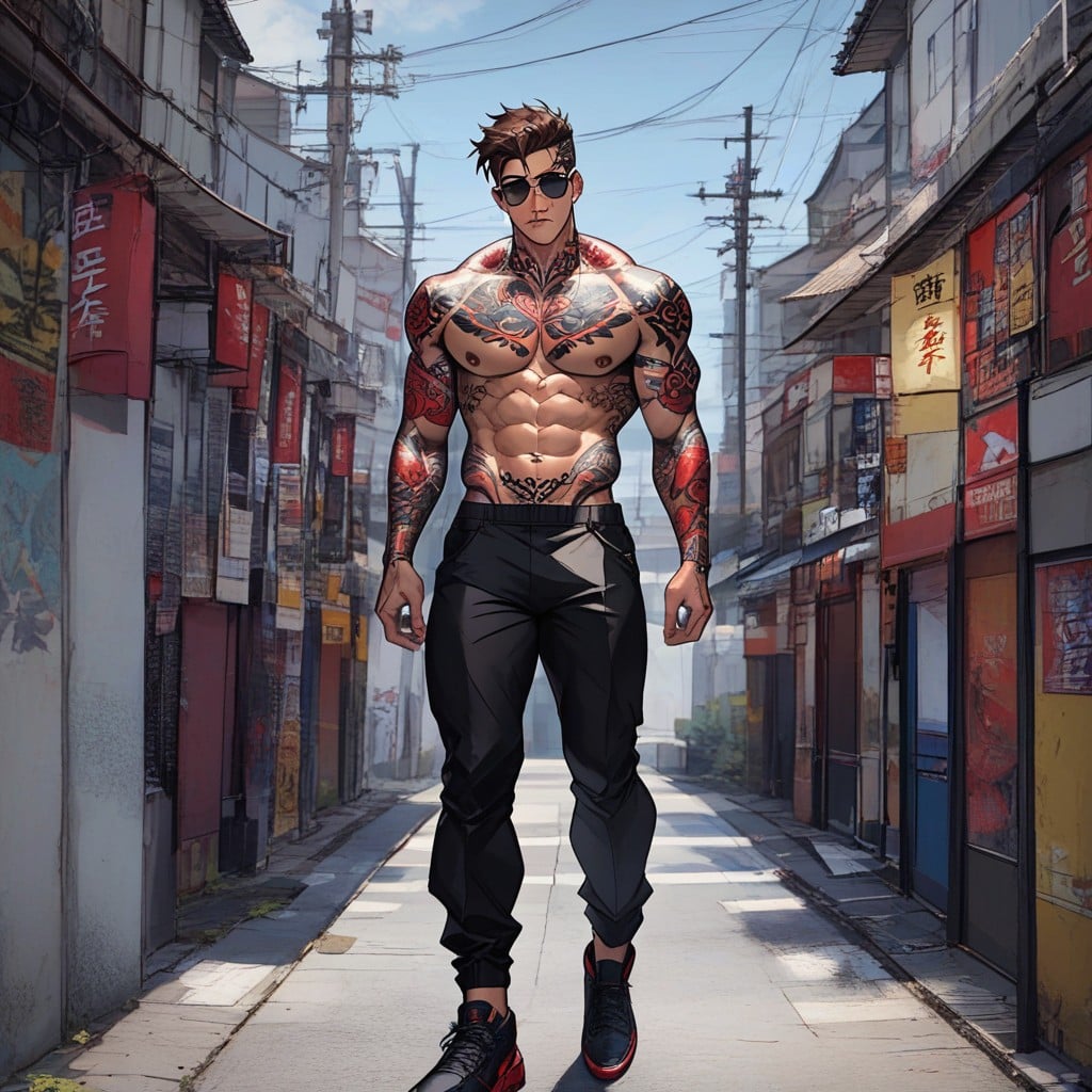 Brown Hair, Tatuaje, Layered Red Tattoos In Japanese Red Irezumi Porno gay IA