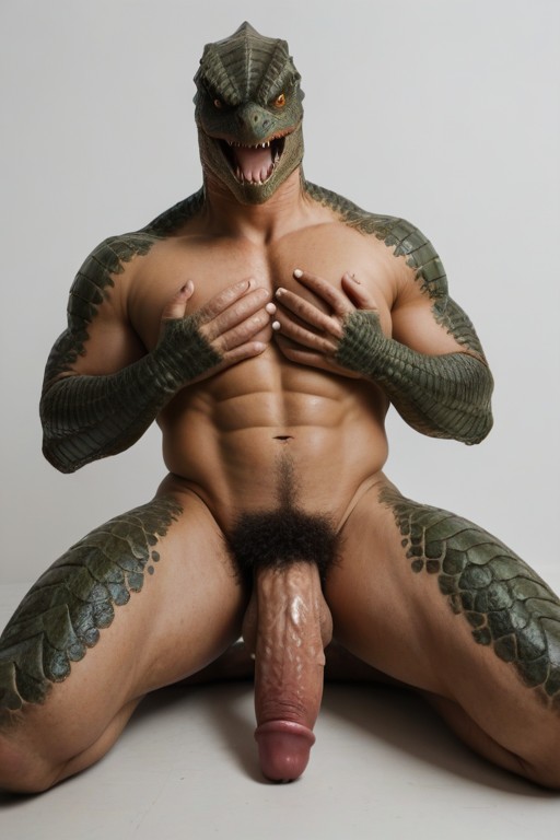 Front View, Male, Textured Rough Bumpy Scales In Intricate Patterns AI Gay Porn
