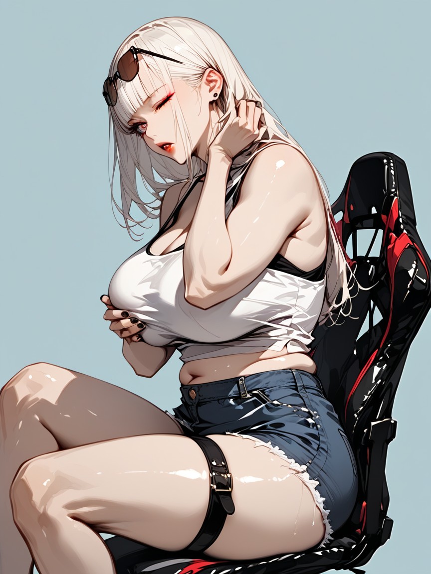 ジーンズショーツ, 口を開けたまま, Black Nails ヘンタイAIポルノ