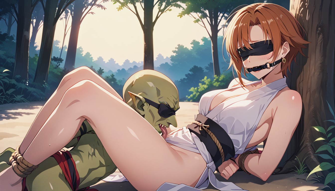 Bald Male Goblin, Side View, Brazos Detrás De La Espalda Hentai IA