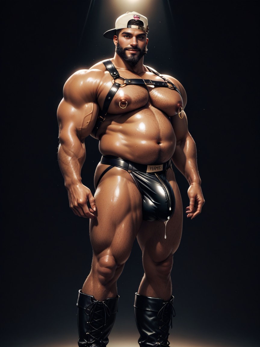 Dark Bronze Tanned Skin, Penis Bigger Than Body, Fat Stomach AI Gay Porn