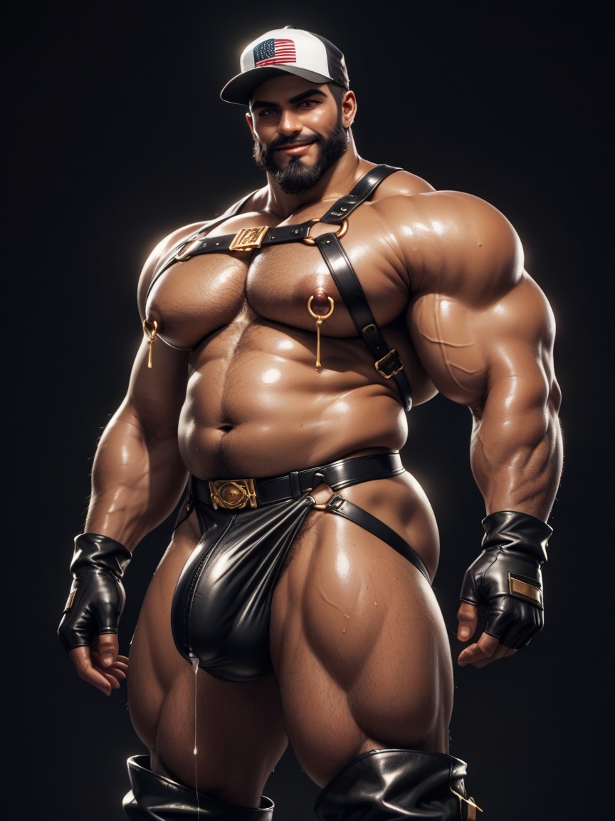 Thick Beard, Dark Bronze Tanned Skin, Precum Dripping Porno gay IA