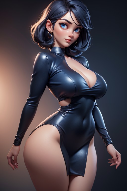 Curvy Hips, Blue Eyes, Side View Looking At Viewer AI黃漫