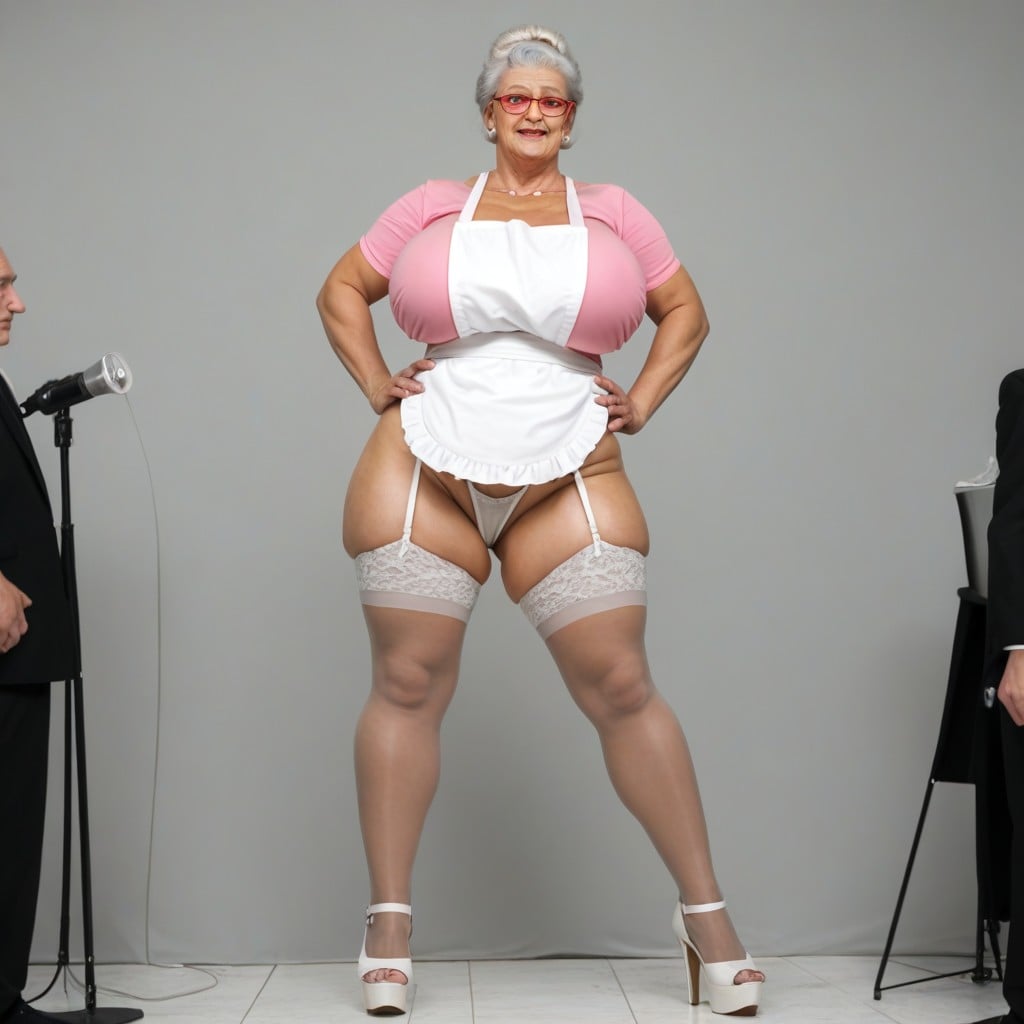 Ultra Provocative Apron, Tan Brown Stockings, Cathy Canuck AI Porn