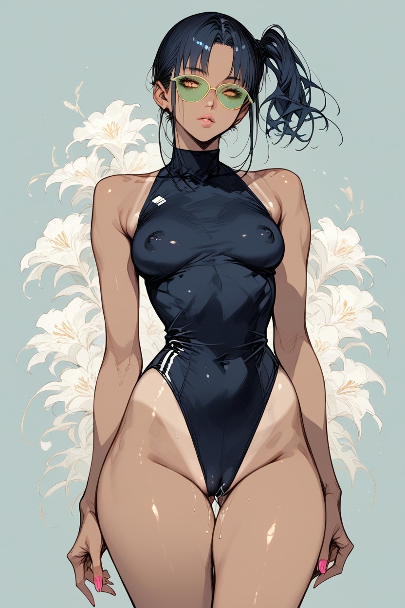 Pink Lips, Blue Thick Eye Makeup, Thick Thighs Porno IA Hentai