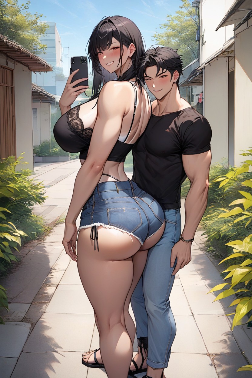 Huge Boobs, Smug Expression, Bob Hair Hentai AI Porn