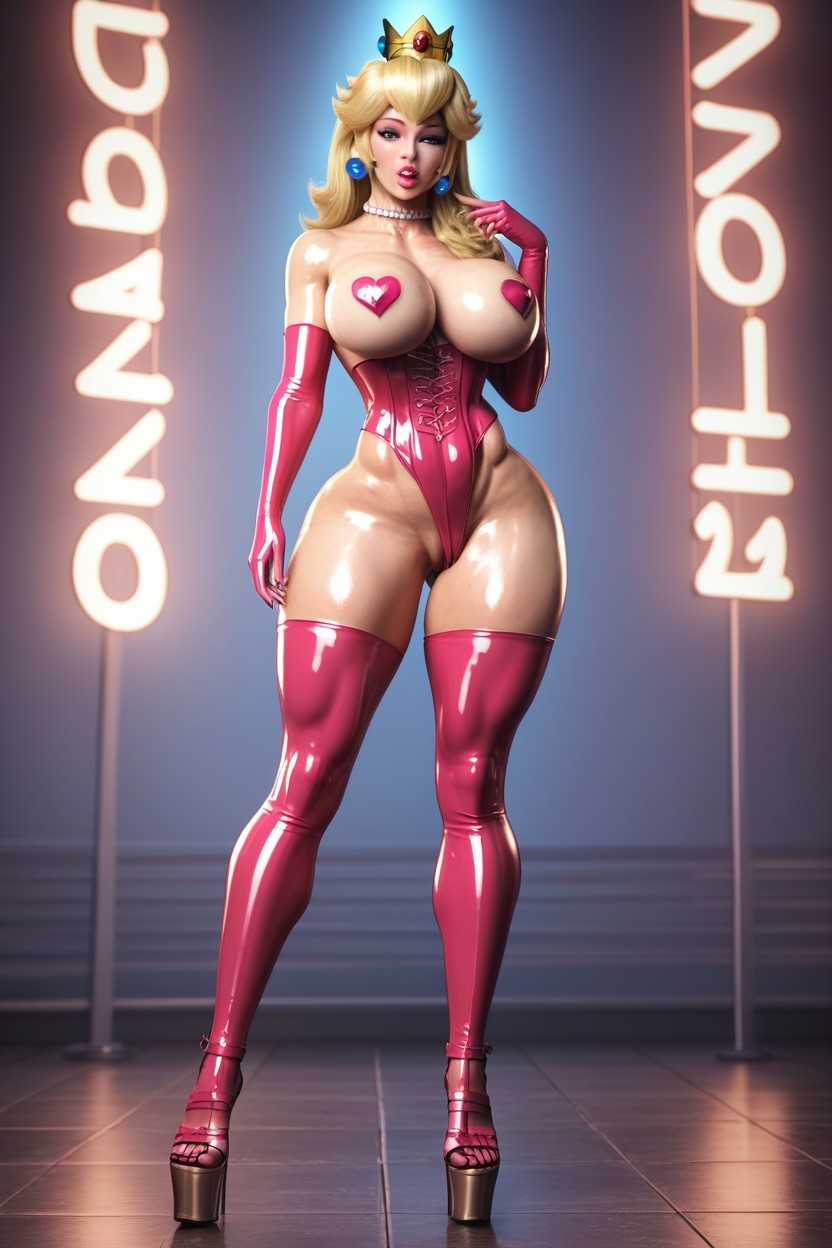 Heart Shaped Nipple Stickers, Latex Long Gloves, Sexy Looking AI Porn