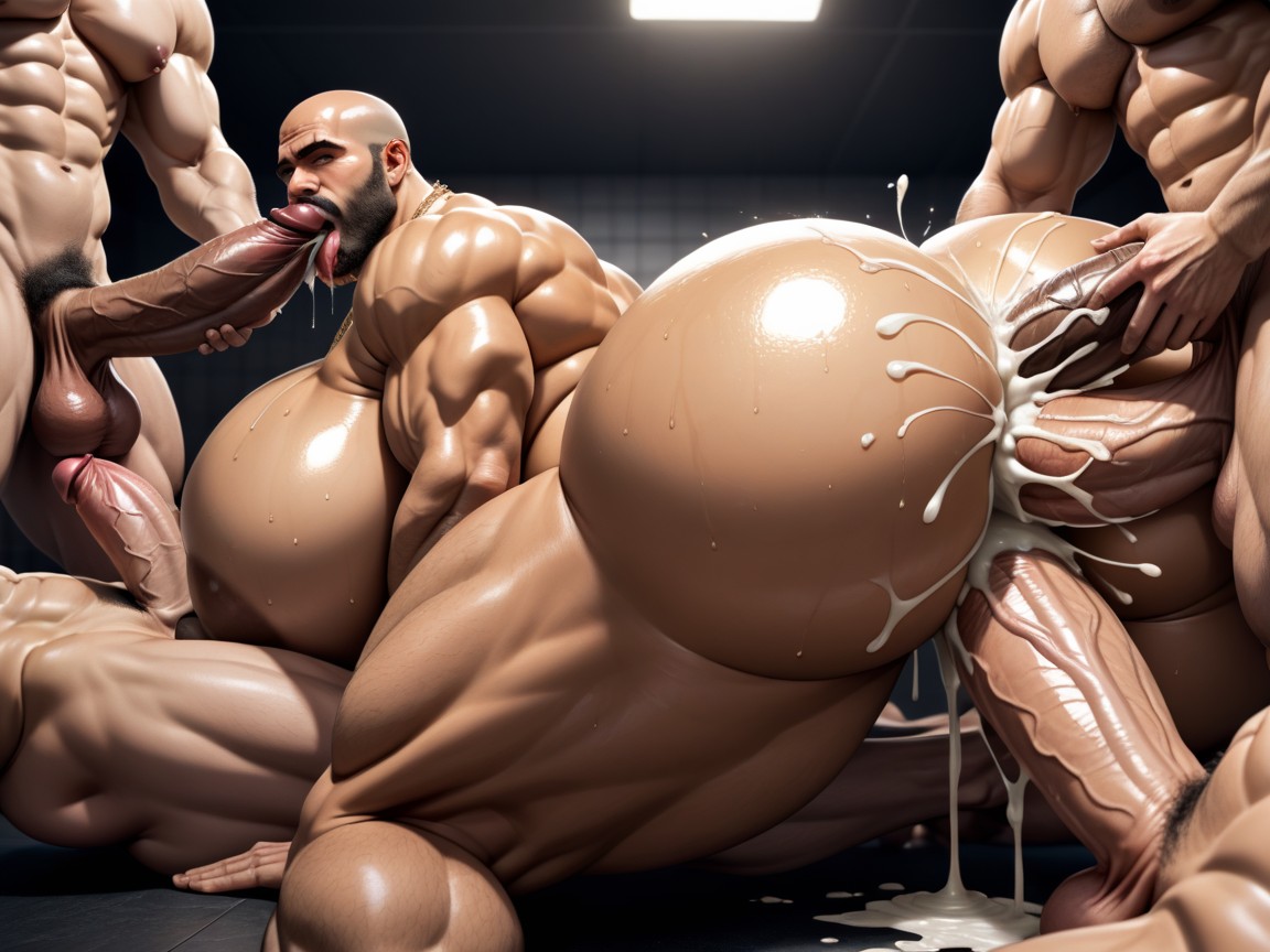 Ahegao, Huge Hyper Areola, Hyper Bulky Tanned Skin Porno gay IA