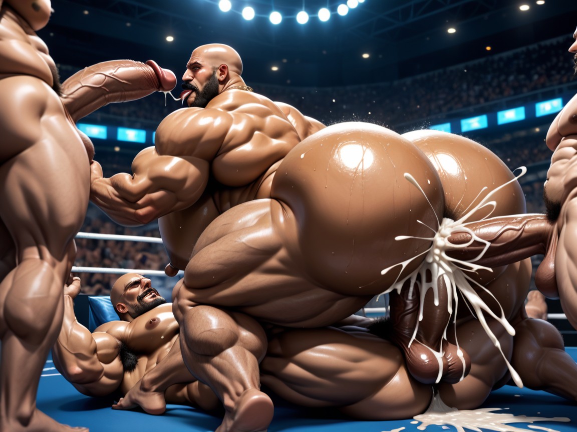 Creampie, Agarrándose Las Tetas, Hyper Bulky Tanned Skin Porno gay IA