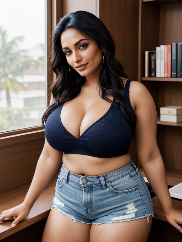Elbow Bra, Looking Up At Viewer, Brown Skin AI Porn