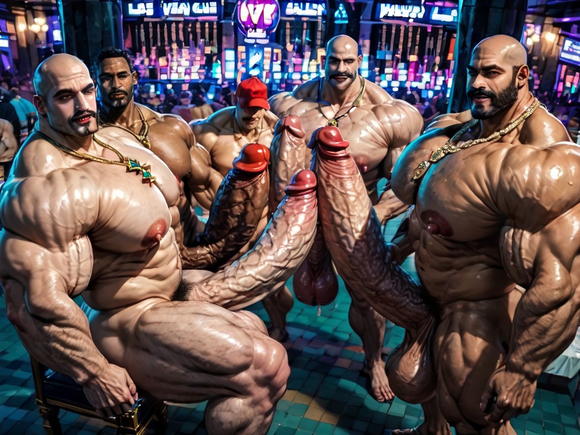 Ahegao, Hyper Bulky Tanned Skin, Many Huge Cocks In Mouth And Hyper Massive Ass AI Gay Porn