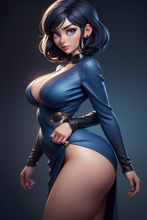 Side View Of Massive Round Bubble Shaped Ass With Ass Cheeks Slightly Visible, Mini Falda, Side View Hentai IA