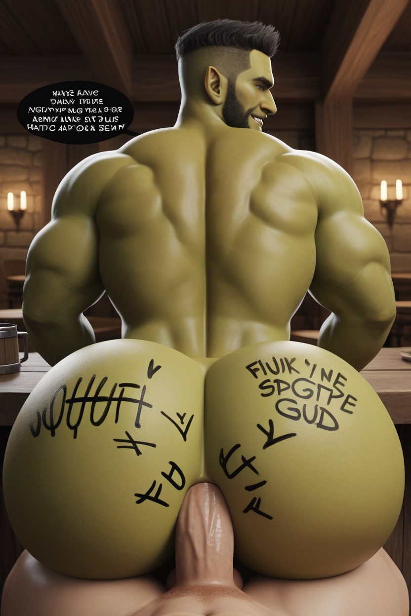 Body Writing, Bottom Is Powerful, Big Muscular Bubble Butt AI Gay Porn