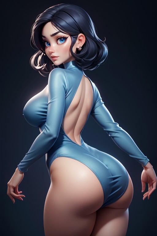 Black Hair Bob Above Shoulders Close To Ears, Thighs Fully Exposed, Side View Of Massive Ass Hentai AI Porn