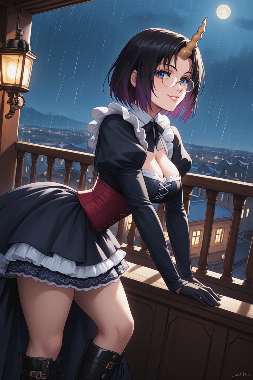 Black Hair With Purple Tips, Night, Hard Shadow Hentai AI Porn