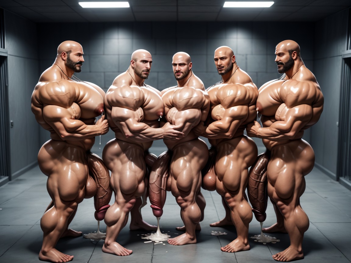 Oral Double Penetration, Many People Around, Tanned Skin AI Gay Porn